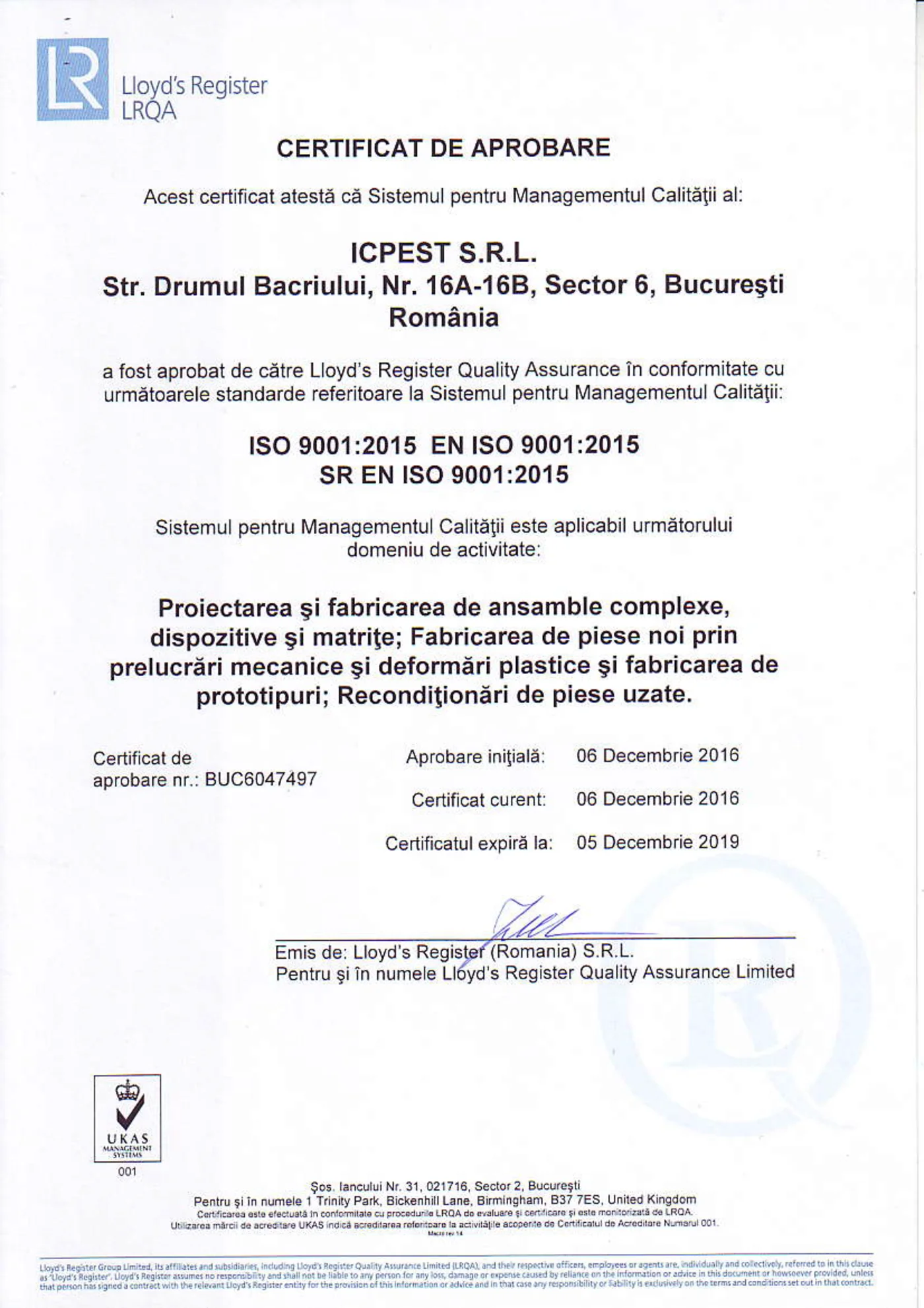 Certificat ISO 9001